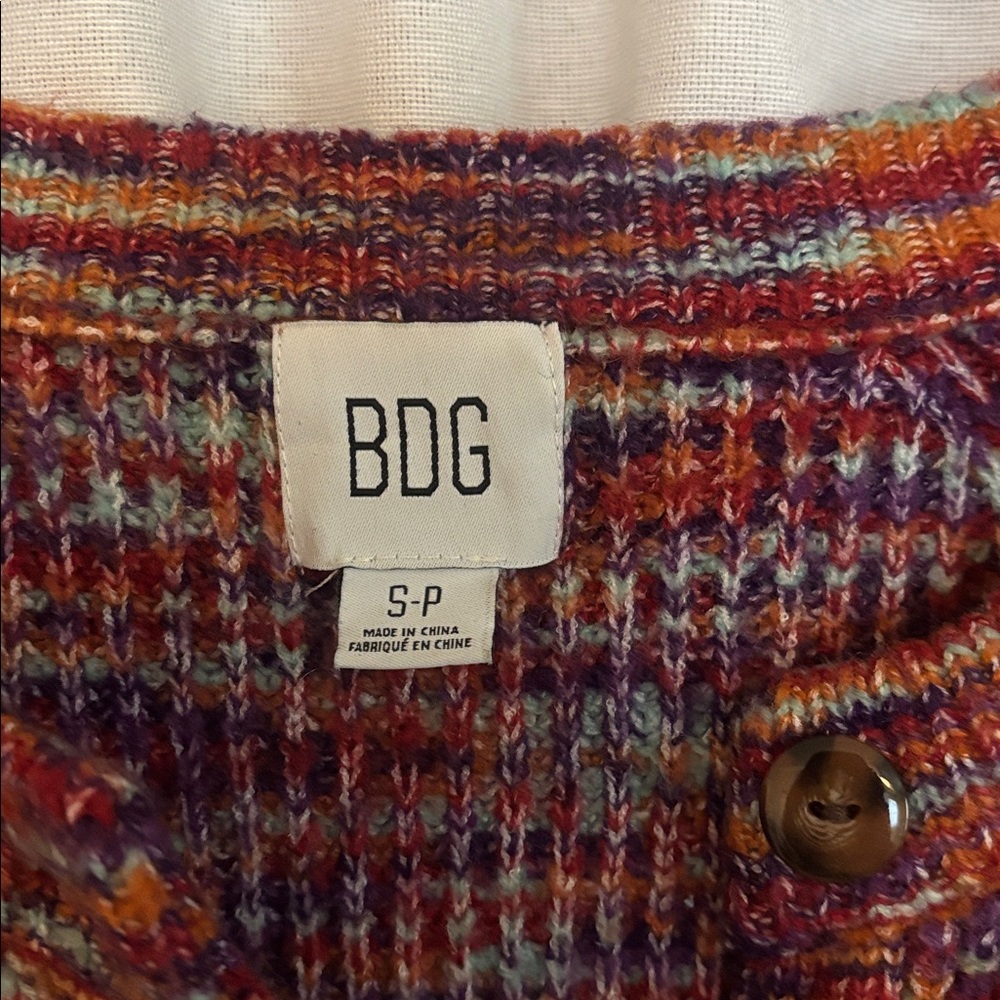BDG Multicolor Marled Cropped Henley Sweater - Picture 2 of 2